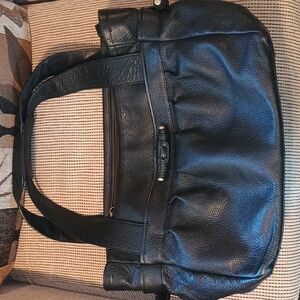 Spacious EUC Perlina Black Pebbled Leather Handbag